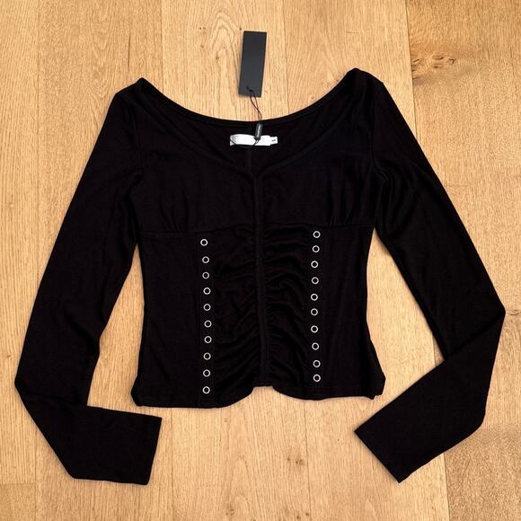 Three Times - Cinnamon Long Sleeve Eyelet Top in Black - Picture 1 of 5